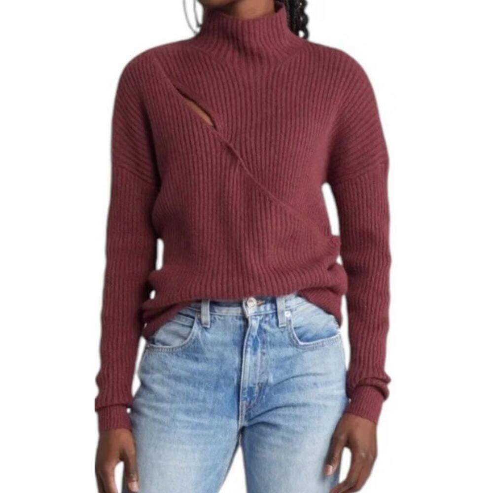 NWT Open Edit size medium Mock Neck Wrap Look Ribbed Sweater